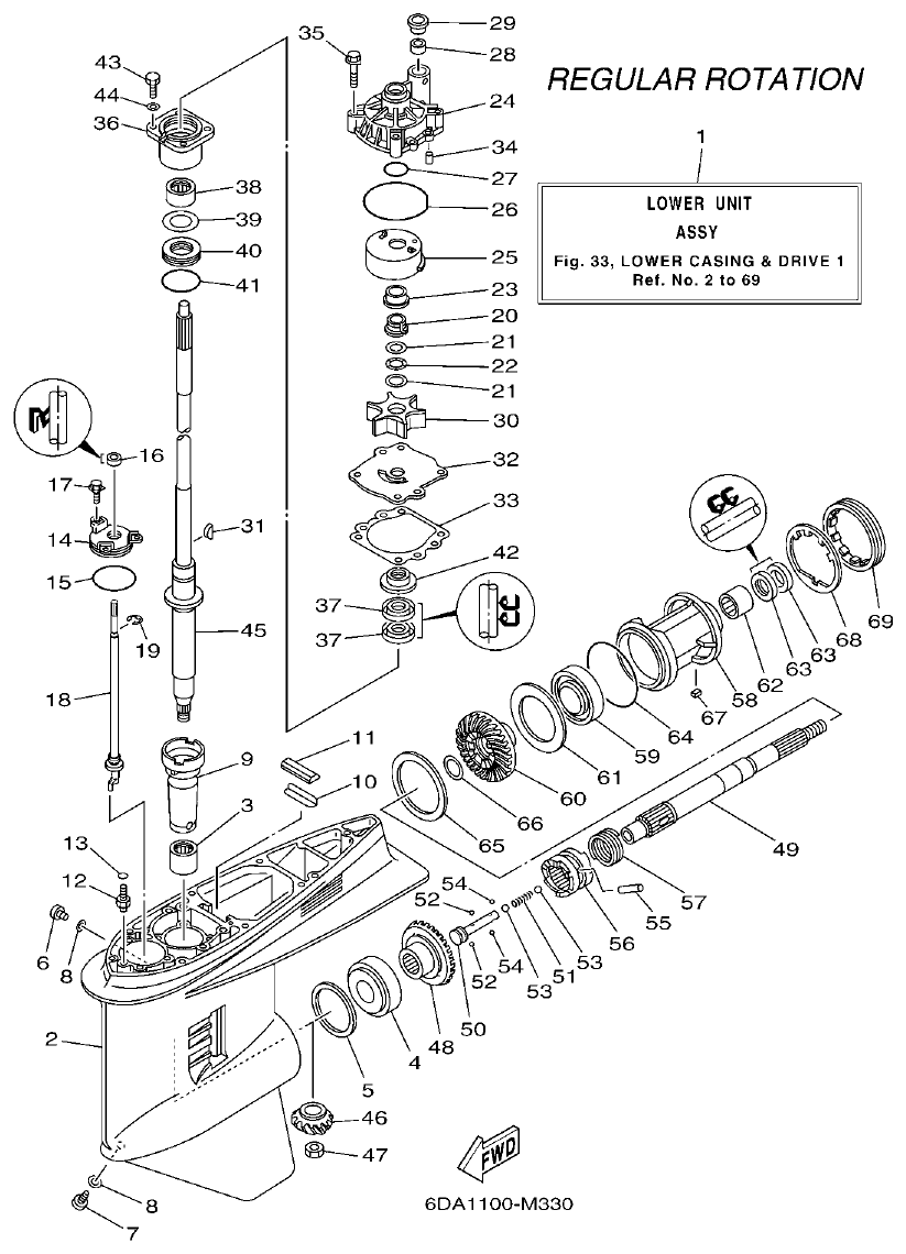 Yamaha F200FET, FL200FET LOWER CASING & DRIVE 1 parts diagram